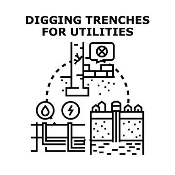 Digging trenches for utility infrastructure construction planning Stock Illustration