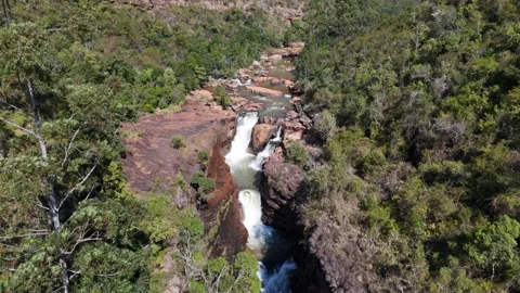 Digi Falls: Aerial View of Cascading Water in Blyde River Canyon, South Africa Stock Footage 311884451