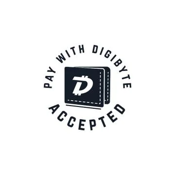Digibyte digital asset accepted concept. DGB wallet. Vintage hand drawn crypto Stock Illustration