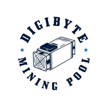 Digibyte logo. Digital asset concept - mining pool text. Crypto emblem with asic Stock Illustration