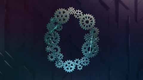 Digit 0 made of metallic cogwheels. 4K Animation, Abstract geometric background. Stock Footage 269405247