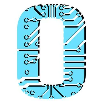 Digit 0 perforated with PCB circuit board tracks isolated on white. Stock Illustration