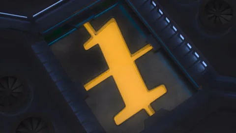 Digit 1 Made of Liquid Gold in Giant Sci-Fi Forge Stock Footage 252646434