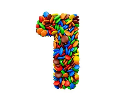 Digit 1 of multicolored rainbow candies Festive isolated on white backgroun.. Stock Illustration