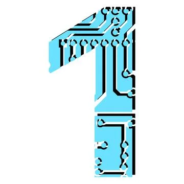 Digit 1 perforated with PCB circuit board tracks isolated on white. Stock Illustration