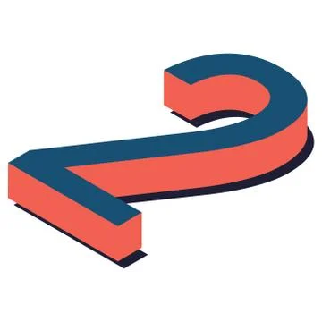 Digit 2 in isometric view. Blue-orange colors. Stock Illustration