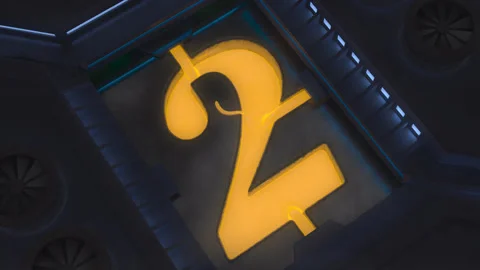 Digit 2 Made of Liquid Gold in Giant Sci-Fi Forge Stock Footage 252646510