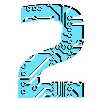 Digit 2 perforated with PCB circuit board tracks isolated on white. Stock Illustration