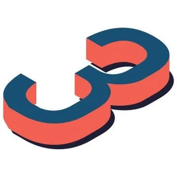 Digit 3 in isometric view. Blue-orange colors. Stock Illustration