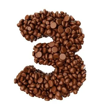 Digit 3 made of chocolate Chips Chocolate Pieces Alphabet Letter 3 3d illus.. Stock Illustration