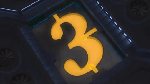 Digit 3 Made of Liquid Gold in Giant Sci-Fi Forge Stock Footage 252646651