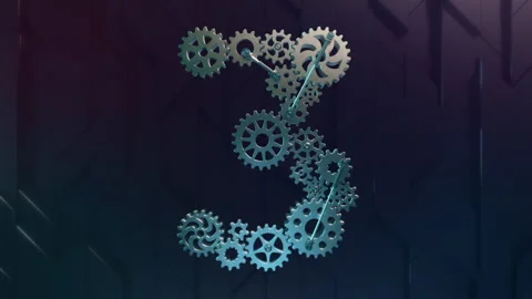 Digit 3 made of metallic cogwheels. 4K Animation, Abstract geometric background. Stock Footage 269404928