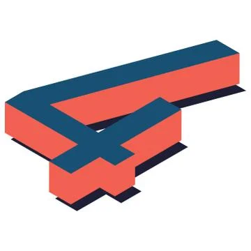 Digit 4 in isometric view. Blue-orange colors. Stock Illustration