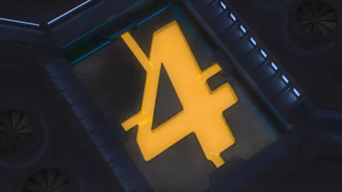 Digit 4 Made of Liquid Gold in Giant Sci-Fi Forge Stock Footage 252646764
