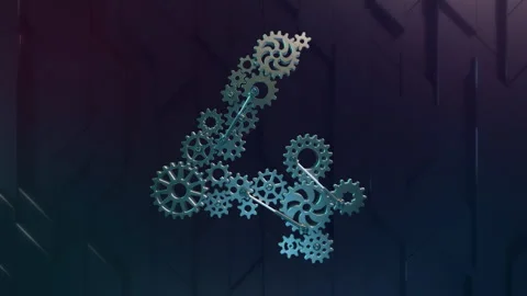 Digit 4 made of metallic cogwheels. 4K Animation, Abstract geometric background. Stock Footage 269404806