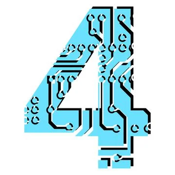 Digit 4 perforated with PCB circuit board tracks isolated on white. Stock Illustration
