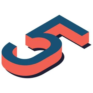 Digit 5 in isometric view. Blue-orange colors. Stock Illustration
