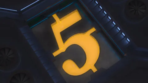 Digit 5 Made of Liquid Gold in Giant Sci-Fi Forge Stock Footage 252646939