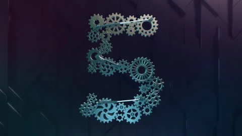 Digit 5 made of metallic cogwheels. 4K Animation, Abstract geometric background. Stock Footage 269404671