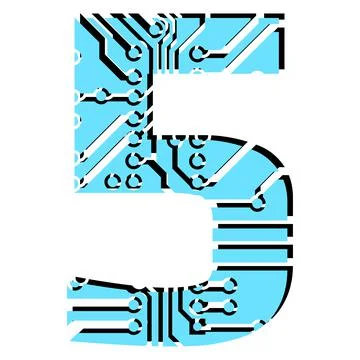Digit 5 perforated with PCB circuit board tracks isolated on white. Stock Illustration