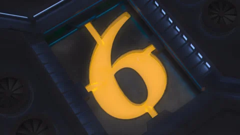 Digit 6 Made of Liquid Gold in Giant Sci-Fi Forge Stock Footage 252647035