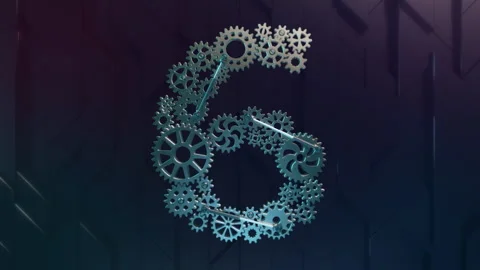 Digit 6 made of metallic cogwheels. 4K Animation, Abstract geometric background. Stock Footage 269404587