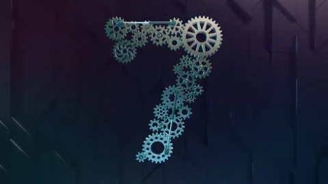Digit 7 made of metallic cogwheels. 4K Animation, Abstract geometric background. Stock Footage 269404451