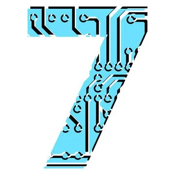 Digit 7 perforated with PCB circuit board tracks isolated on white. Stock Illustration