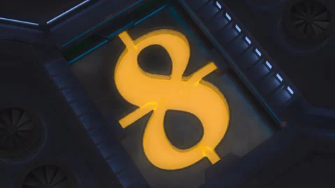 Digit 8 Made of Liquid Gold in Giant Sci-Fi Forge Stock Footage 252647193