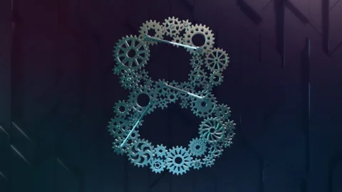 Digit 8 made of metallic cogwheels. 4K Animation, Abstract geometric background. Stock Footage 269404318