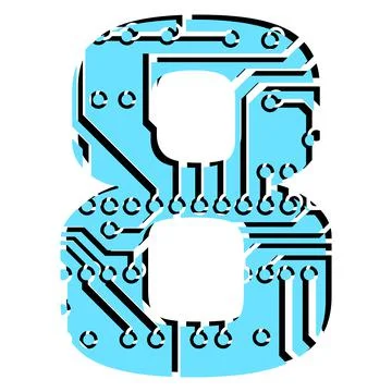 Digit 8 perforated with PCB circuit board tracks isolated on white. Stock Illustration