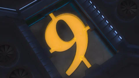 Digit 9 Made of Liquid Gold in Giant Sci-Fi Forge Stock Footage 252647296