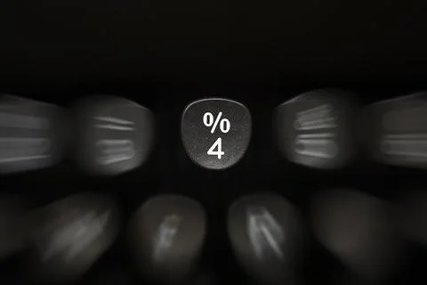 Digit on black key on retro typewriter 4 Stock Photos