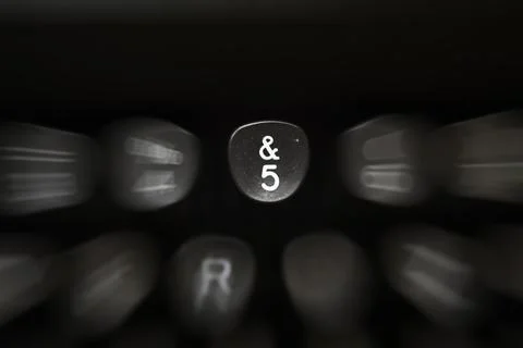 Digit on black key on retro typewriter 5 Stock Photos