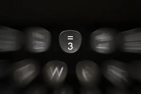 Digit on black key on retro typewriter 3 Stock Photos
