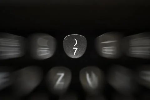 Digit on black key on retro typewriter 7 Stock Photos