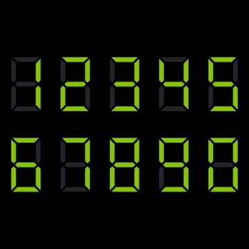 Digit electronic numbers watch display black green Stock Illustration
