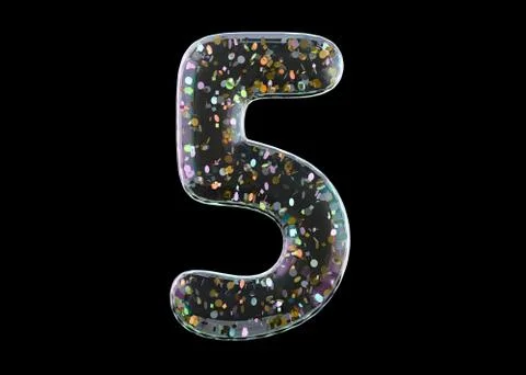 Digit five. Alphabet from transparent foil balloons. 3D Stock Illustration