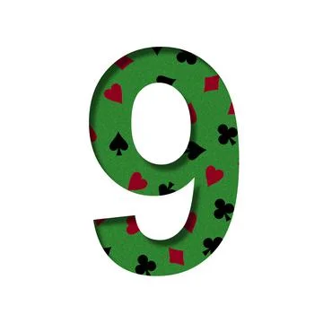 The digit nine, 9 is cut out of white paper on a background of cloth for play Stock Illustration