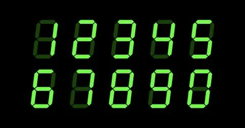 Digit Numbers, digital screen with green digits. digital clock or counter. St Stock Illustration