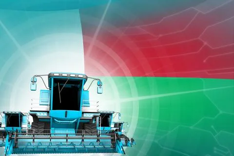 Digital of 3 blue modern rye combine harvesters on Stock Illustration