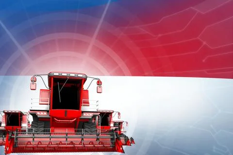 Digital 3 red modern wheat combine harvesters on Monaco flag イラスト素材