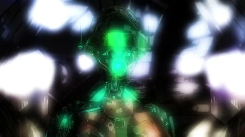 Digital 3D Animation of a Cyborg Head Stock Footage 77548696