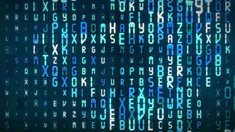 Digital 3d animation of glowing letters transitioning to woman talking head Stock Footage 301251161