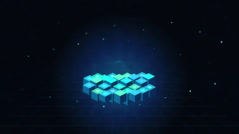 Digital 3d blocks motion graphic showing data sync, pixel tech grid Stock Footage 347557981