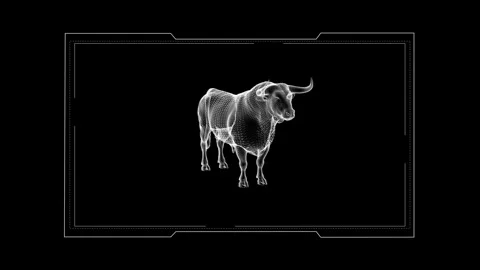 Digital 3D Bull Wireframe on Black Background in Various Angles 库存影片 342605425