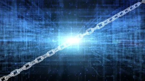 Digital 3d chain on shiny blue technology background Stock Footage 337738088