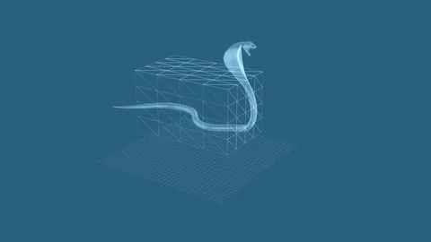Digital 3D Cobra Render with Wireframe Grid in a Virtual Blue Environment 库存影片 343034989