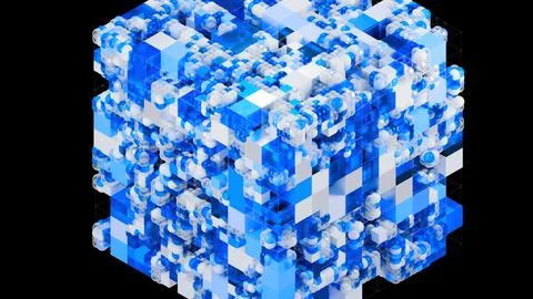 Digital 3d cube with spheres and cubes Illustrazione stock