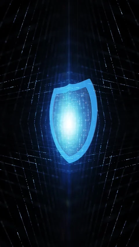 Digital 3d cyber space shield loop rotation vertical animation Stock Footage 341833021